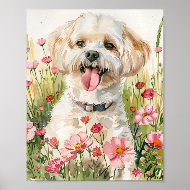 Bichon Frise Watercolor Dog Art Wall Poster (Frente)