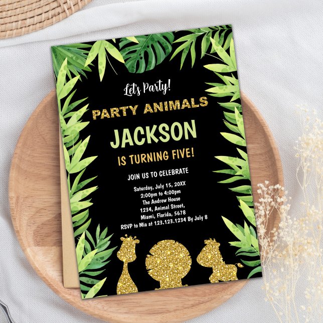 Bichos Selvagens Um Convite De Aniversário (Glitter Animals Wild One Birthday Invitations)
