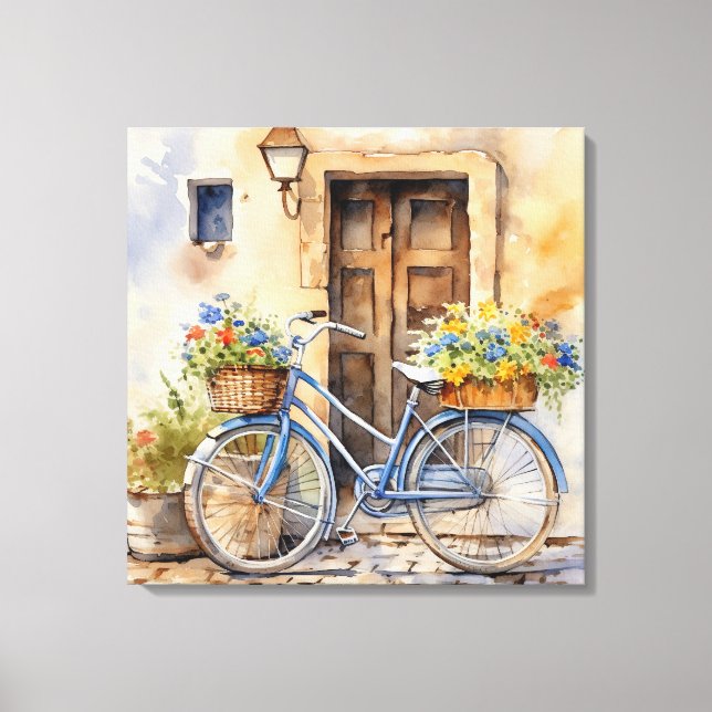 Bicicleta de Aquarela Arte de Canvas (Frente)
