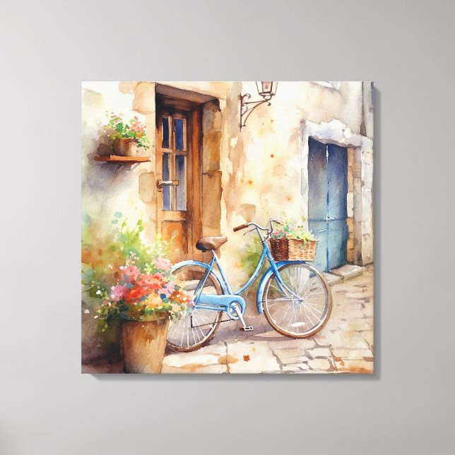 Bicicleta de Aquarela Arte de Canvas (Frente)