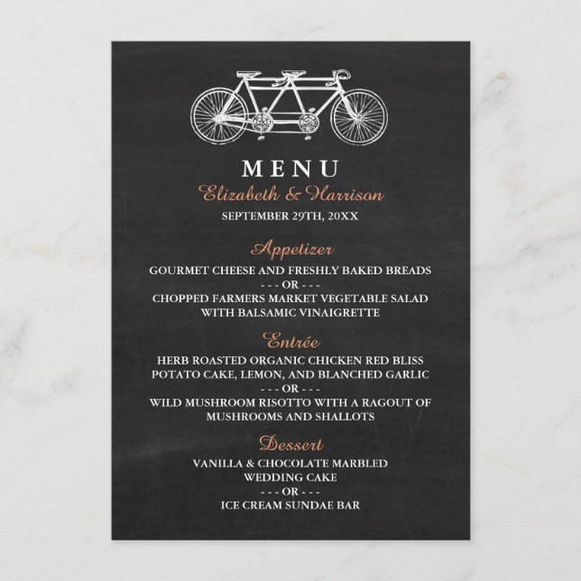 Bicicleta Tandem No Menu Casamento De Chalkboard (Frente)
