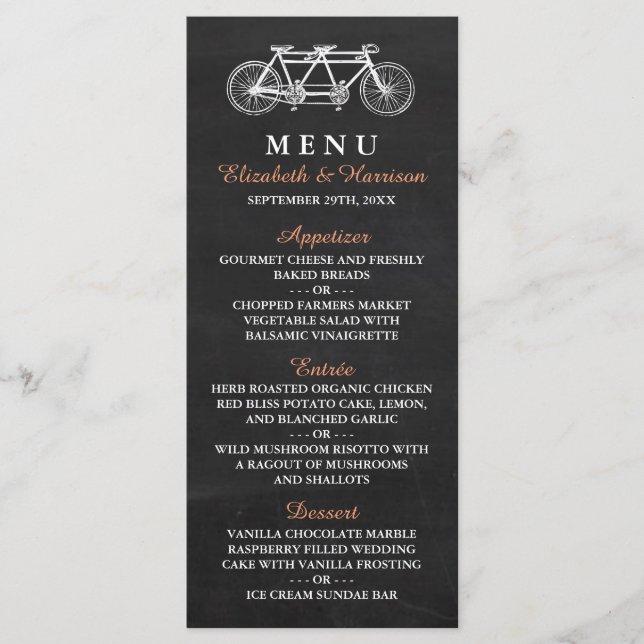 Bicicleta Tandem No Menu Casamento De Chalkboard (Frente)