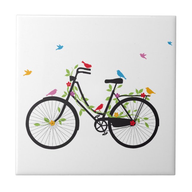 Bicicleta velha com flores e aves (Frente)
