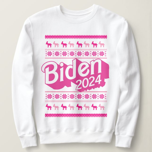 Biden 2024 - Suéter de Natal Rosa (Frente do Design)