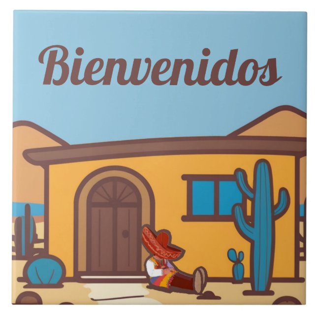  Bienvenidos Southwestern Adobe Home Welcome Sign (Frente)