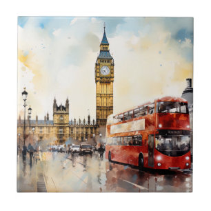 Big Ben e ônibus vermelho em Londres