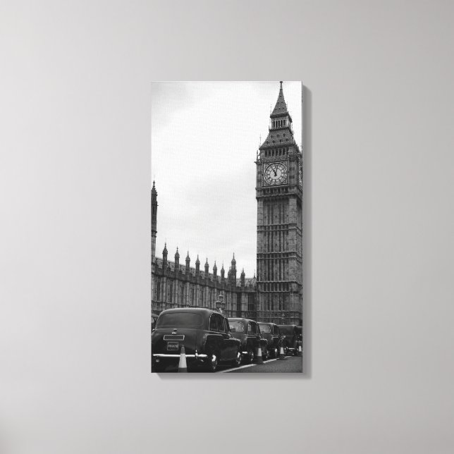 Big Ben en taxi cabines em canvas branca e preta (Frente)