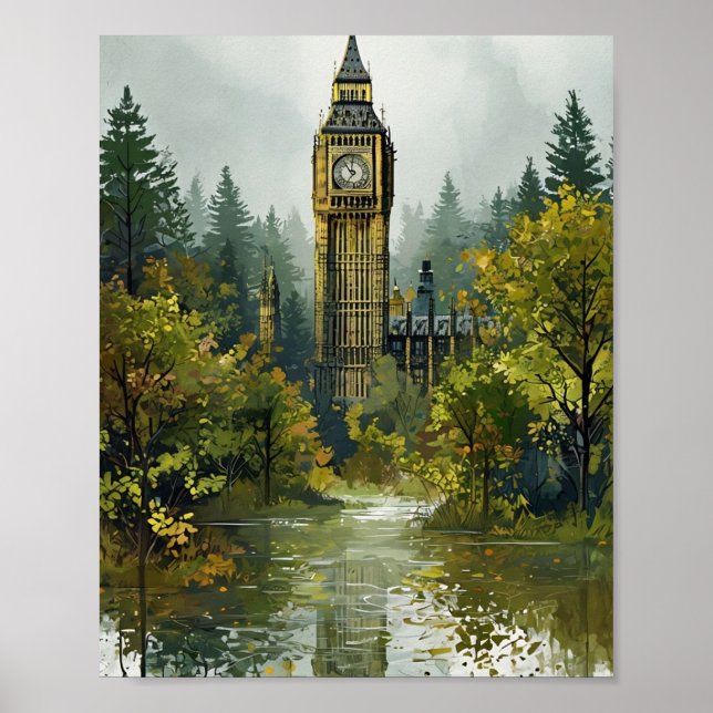 Big Ben Poster - Ilustração Vibrante de Londres (Frente)