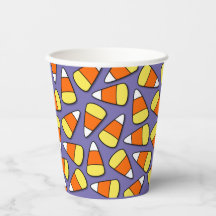 Big Halloween Candy Corn on Purple Paper Cups