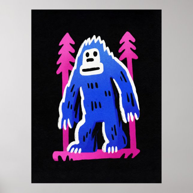 Bigfoot In Forest Pink Blue Poster Wall Art Print (Frente)
