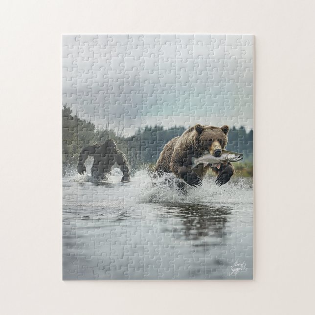 Bigfoot perseguindo urso: Quebra-cabeça de quebra- (Vertical)