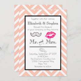 bigode e Convite de casamento de Lábios em Peach C