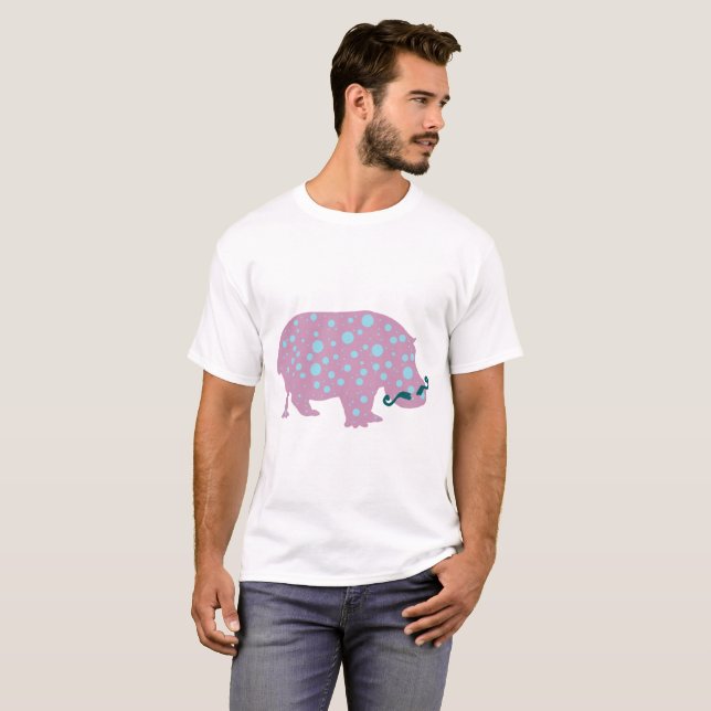 bigode Hippopotamus Camisa Básica Masculina, Branc (Frente Completa)