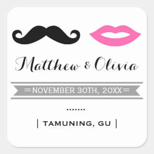 Bigode & lábios cor-de-rosa que Wedding etiquetas