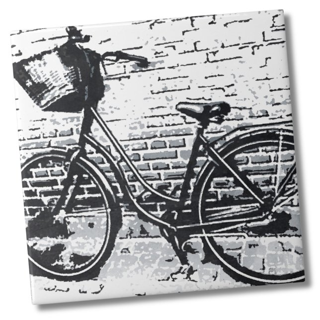 Bike Rustic Black White Vintage (Black White Distressed Vintage Bicycle Bike Tile)