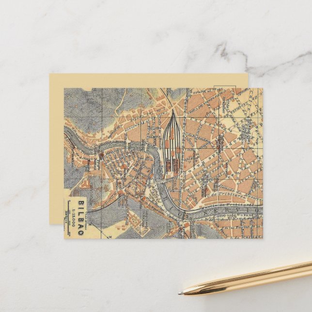 Bilbao Espanha Mapa Antigo Cartão Postal (Frente/Verso In Situ)
