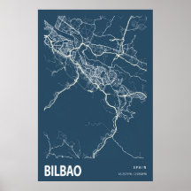 Bilbau Espanha Cidade Mapa Linha Arte Impressão Az