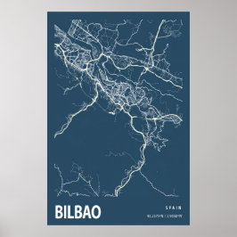 Bilbau Espanha Cidade Mapa Linha Arte Impressão Az