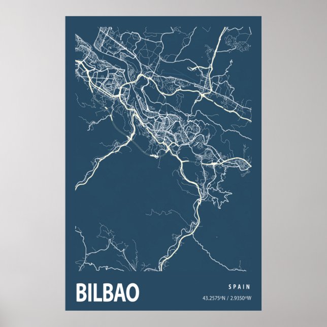 Bilbau Espanha Cidade Mapa Linha Arte Impressão Az (Frente)