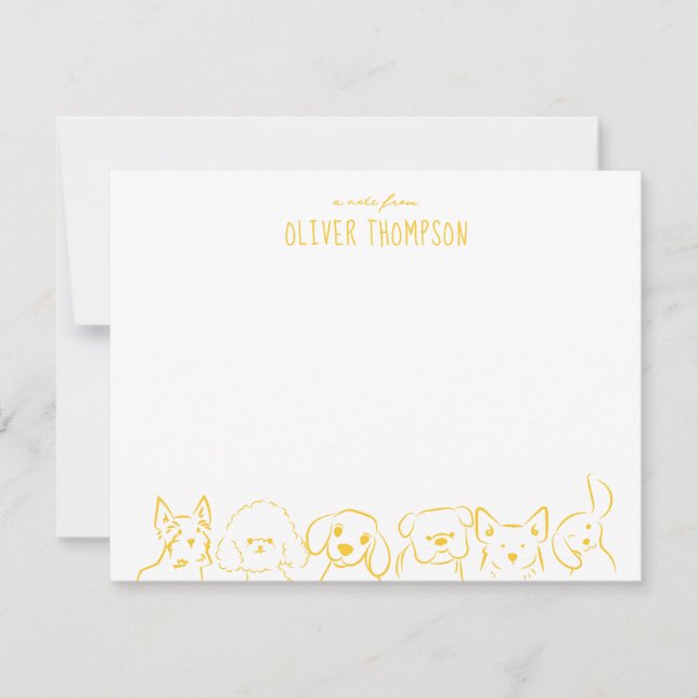 Bilhete Amarelo de Cachorro Fofo Desenho em Cartão (Frente)