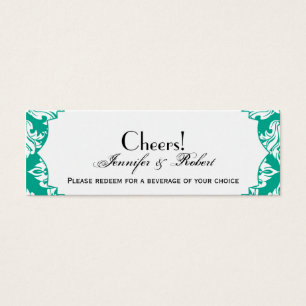 Bilhete branco da bebida do casamento tema damasco