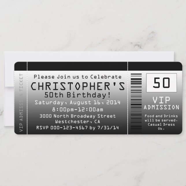 Bilhete Branco Preto do Convite de aniversário 50 (Frente)