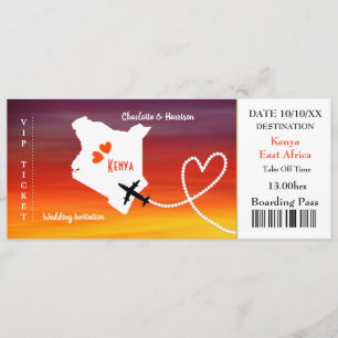 Bilhete Cartão de Embarque Casamento Destino Quêni