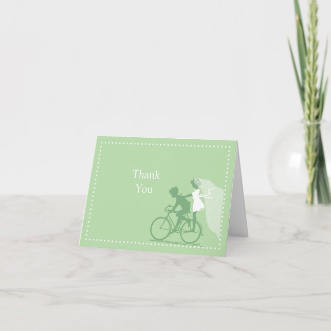 Bilhete de Agradecimento Casal de Bicicleta Verde  (Frente)