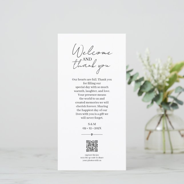 Bilhete de Agradecimento de Casamento com QR Code, (Em pé/Frente)