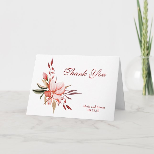 Bilhete de Agradecimento Floral Coral e Rosa (Frente)