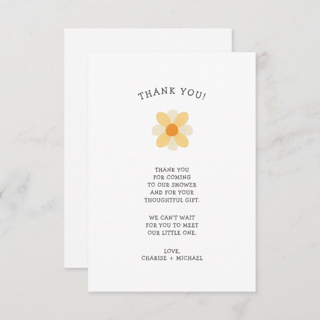 bilhete de agradecimento para chá de bebê Little D (Frente/Verso)