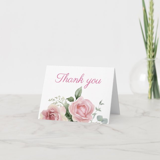 Bilhete de Agradecimento Rosa Pink Aquarela (Frente)