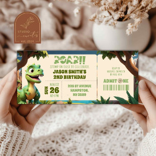 Bilhete de Aniversário de Animais Dinossauros para