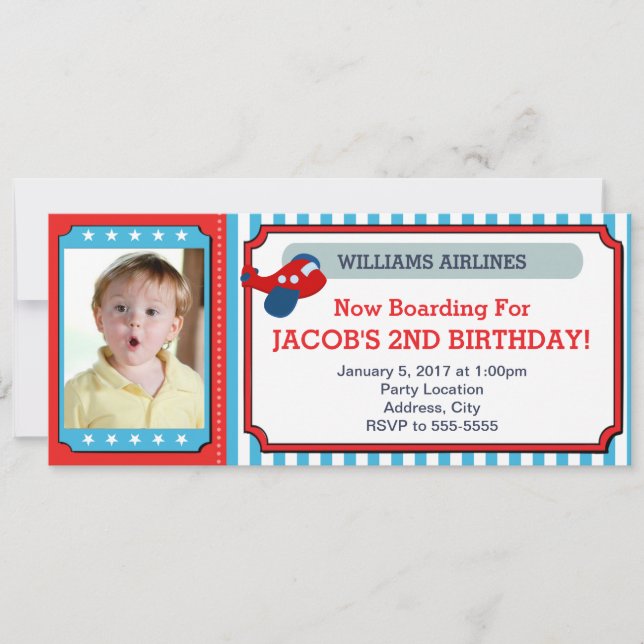 Bilhete de Avião - Cartão com fotos de Convite de  (Frente)