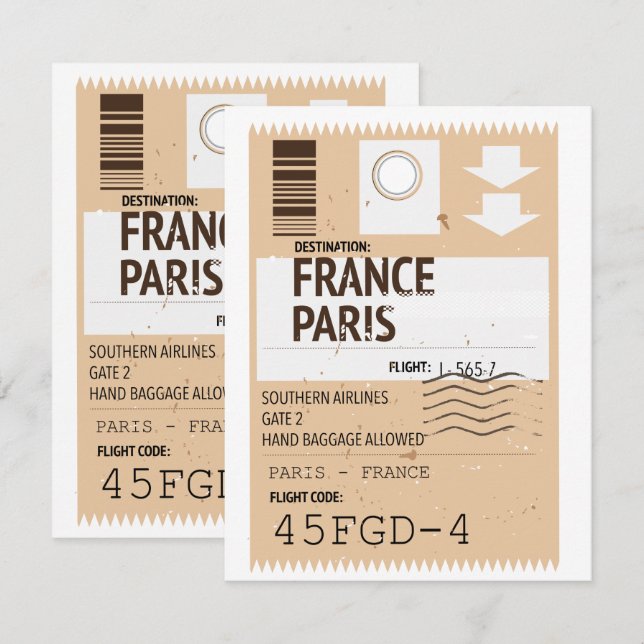 Bilhete de avião Paris França (Frente/Verso)