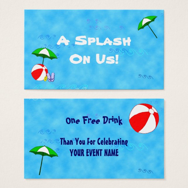 Bilhete de Bebida para Evento de Festa de Piscina  (Frente & Verso)