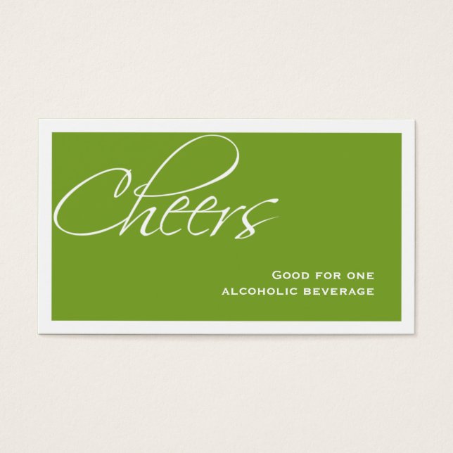 Bilhete de bebida personalizada de casamento verde (Frente)