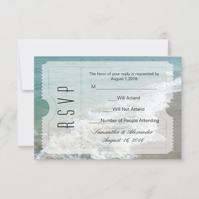 Bilhete de Casamento de Destino de Praia - RSVP Pe (Frente)