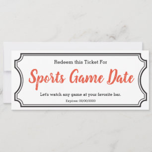Bilhete de Data IOU do jogo desportivo