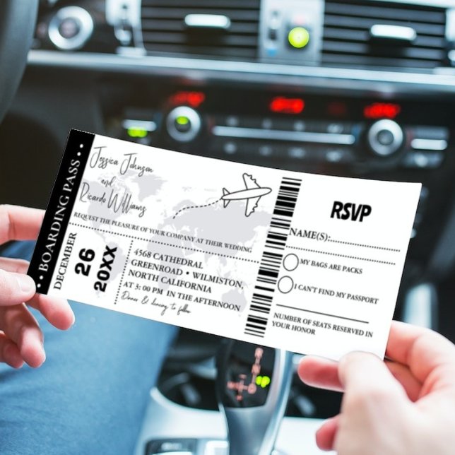 Bilhete de embarque de convite para casamento pret (Criador carregado)