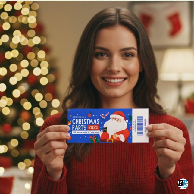 Bilhete de Entrada para Festa de Natal Azul e Verm (Christms Party Ticket)