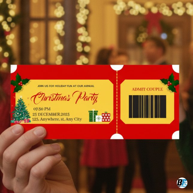Bilhete de Entrada para Festa de Natal Vermelho e  (Criador carregado)