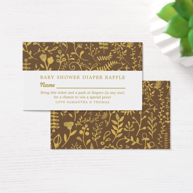 Bilhete de Rifa Floral Oriental Marrom e Dourado (Mesa)