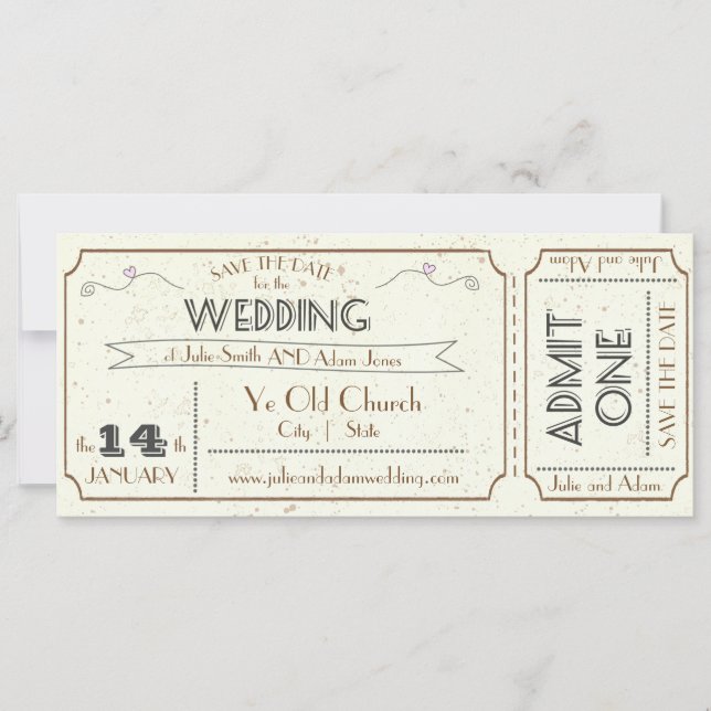 Bilhete de Salvar Data Grunge Vintage (Frente)