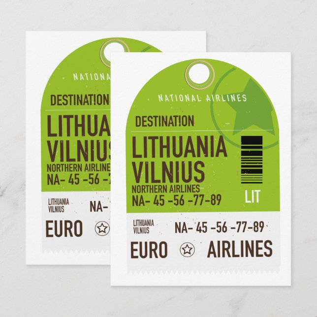 Bilhete de viagem do avião de Vilnius, Lituânia (Frente/Verso)