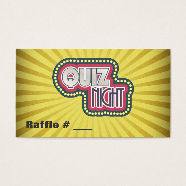 Bilhete Raffle da Festa Trivia Noite do Quiz (Frente)