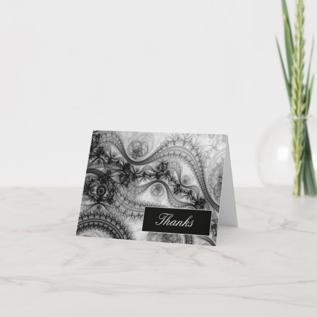 Bilhetes de Agradecimento Elegantes Preto e Branco (Frente)