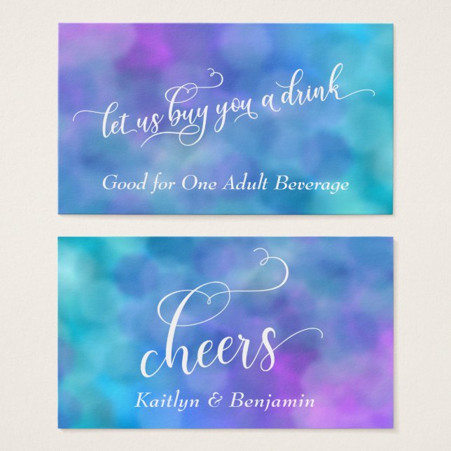 Bilhetes de Bebida Bokeh Pastel Colorido com Letra (Frente & Verso)
