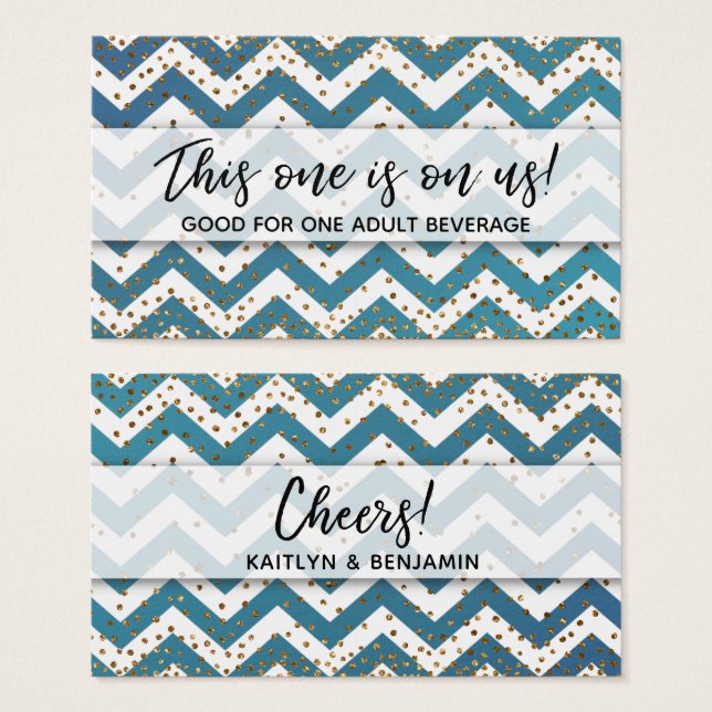 Bilhetes de Bebida com Chevron Ombre Turquesa e Co (Frente & Verso)