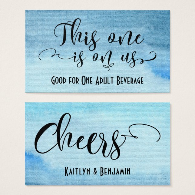 Bilhetes de Bebida com Script Preto e Ombre Azul e (Frente & Verso)
